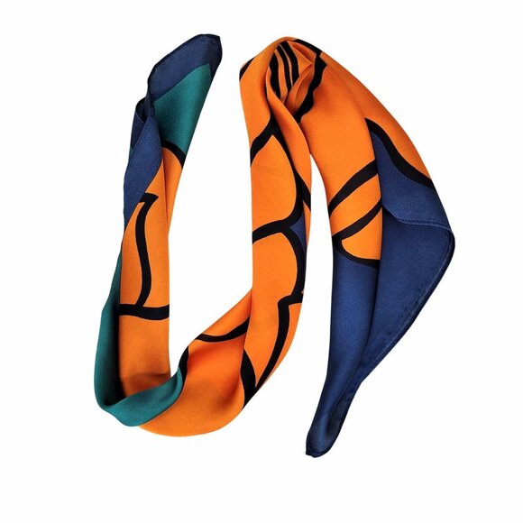 ❤️❤️Luxury Elegant Bandana Square Silky Scarf Floral Green Orange large Flowers - Picture 6 of 9
